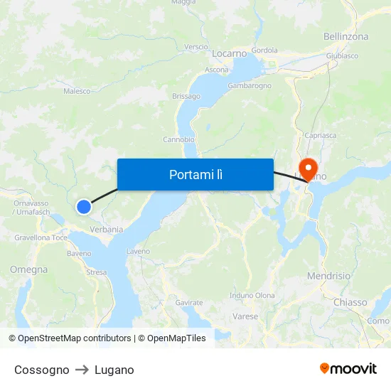 Cossogno to Lugano map