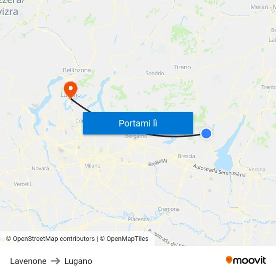 Lavenone to Lugano map