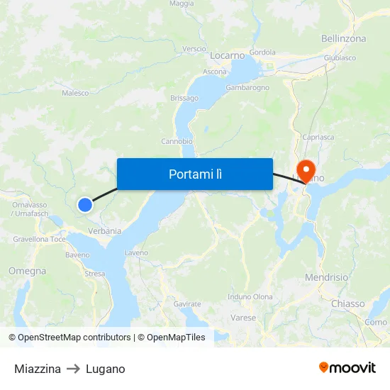 Miazzina to Lugano map