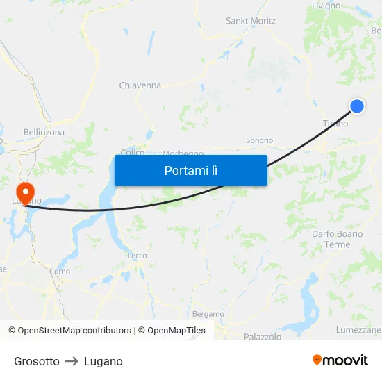 Grosotto to Lugano map