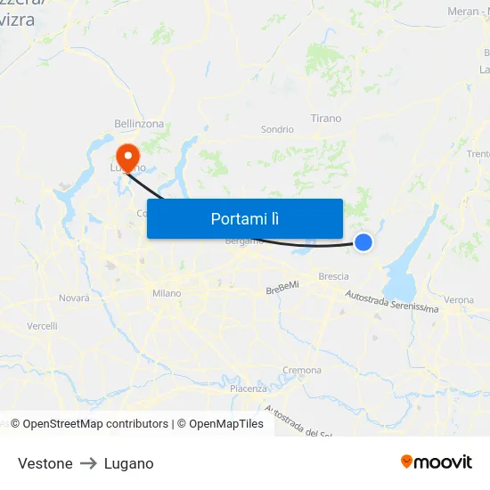 Vestone to Lugano map