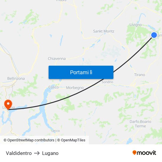 Valdidentro to Lugano map