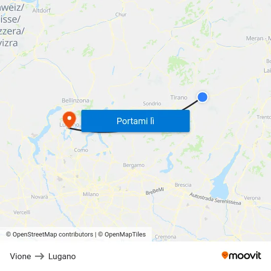 Vione to Lugano map