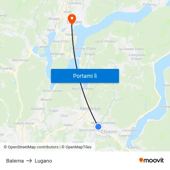 Balerna to Lugano map