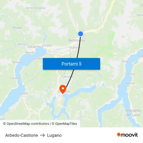 Arbedo-Castione to Lugano map