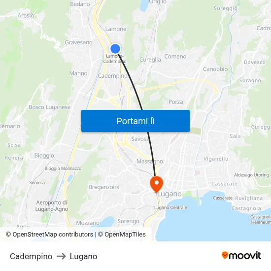 Cadempino to Lugano map