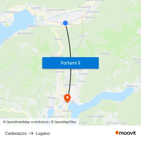 Cadenazzo to Lugano map