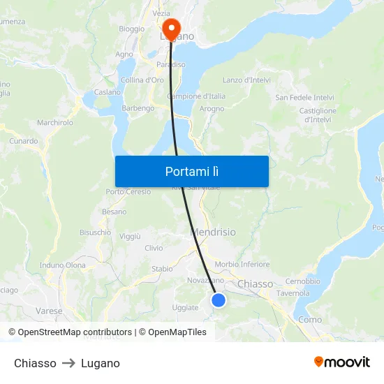 Chiasso to Lugano map