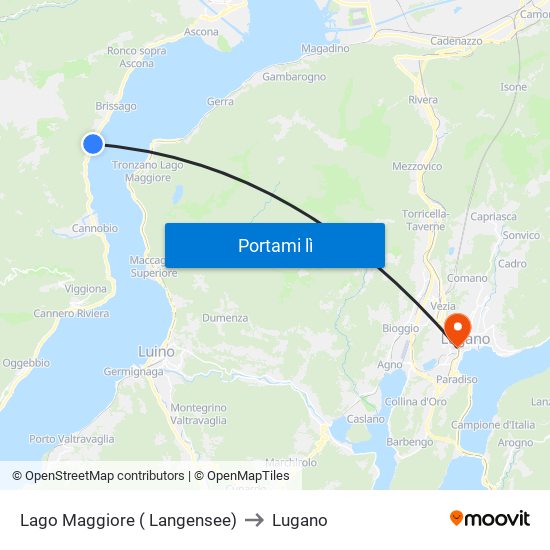 Lago Maggiore ( Langensee) to Lugano map