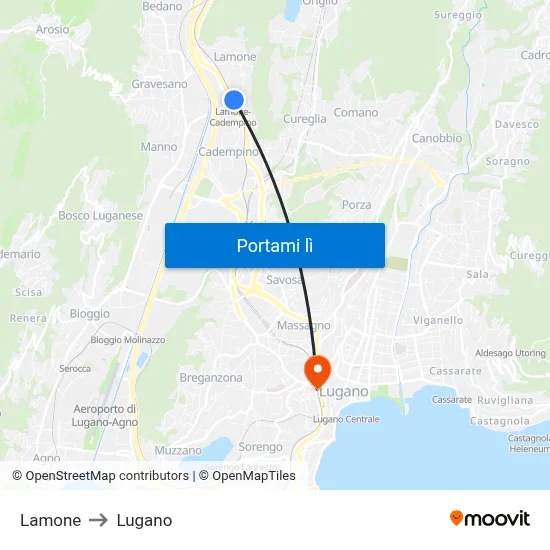 Lamone to Lugano map