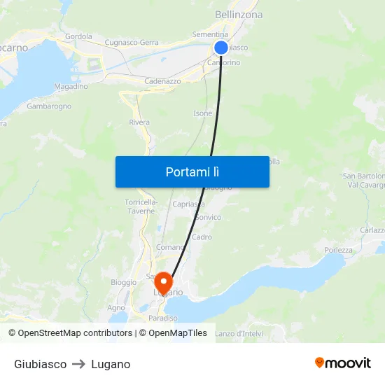 Giubiasco to Lugano map