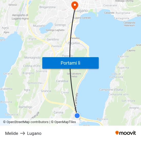 Melide to Lugano map