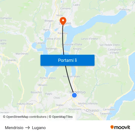 Mendrisio to Lugano map