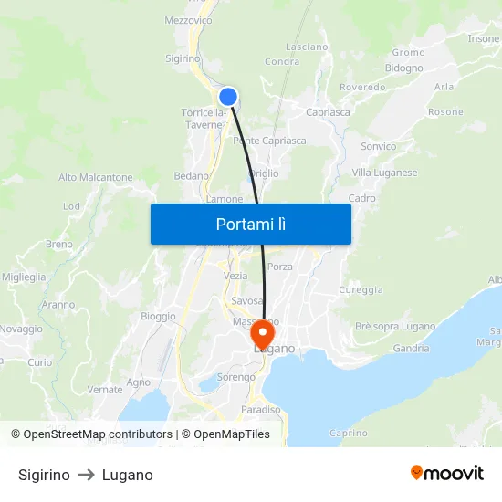 Sigirino to Lugano map