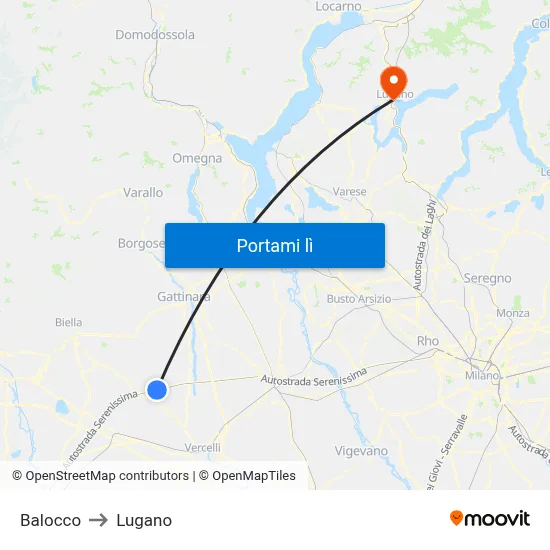 Balocco to Lugano map