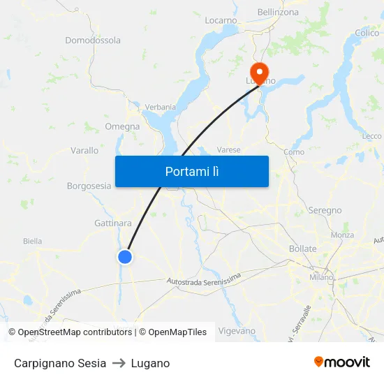 Carpignano Sesia to Lugano map