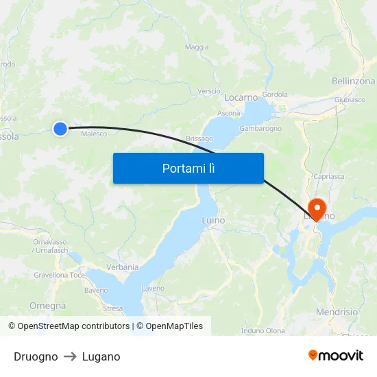 Druogno to Lugano map