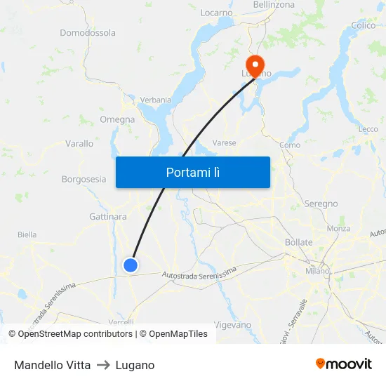 Mandello Vitta to Lugano map