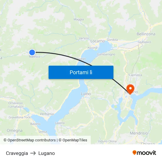 Craveggia to Lugano map