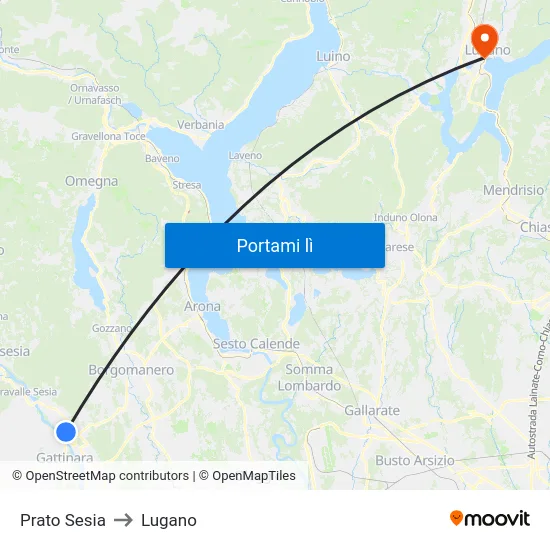 Prato Sesia to Lugano map