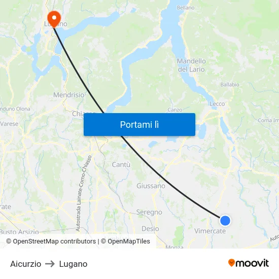 Aicurzio to Lugano map
