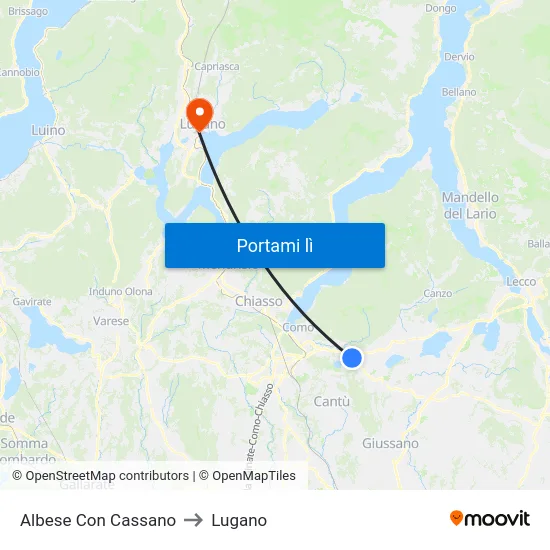 Albese Con Cassano to Lugano map