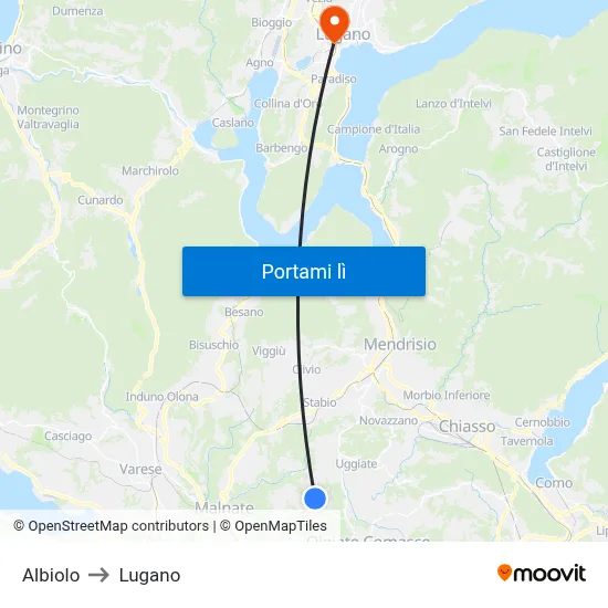 Albiolo to Lugano map