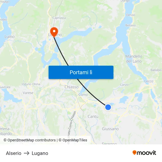 Alserio to Lugano map
