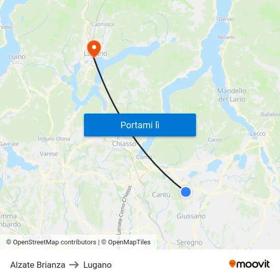 Alzate Brianza to Lugano map