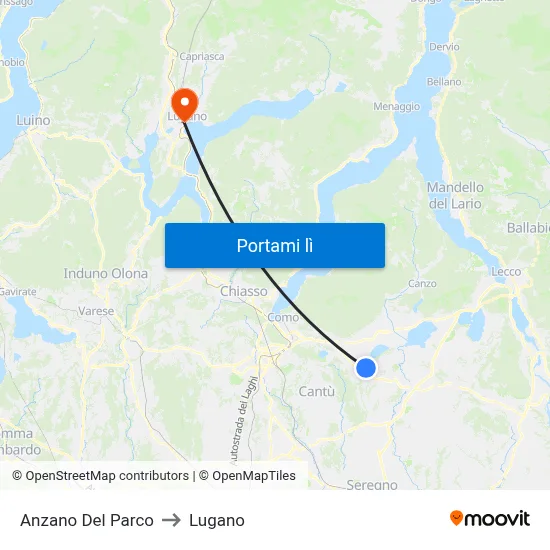 Anzano Del Parco to Lugano map