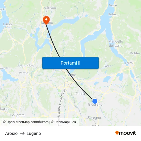 Arosio to Lugano map