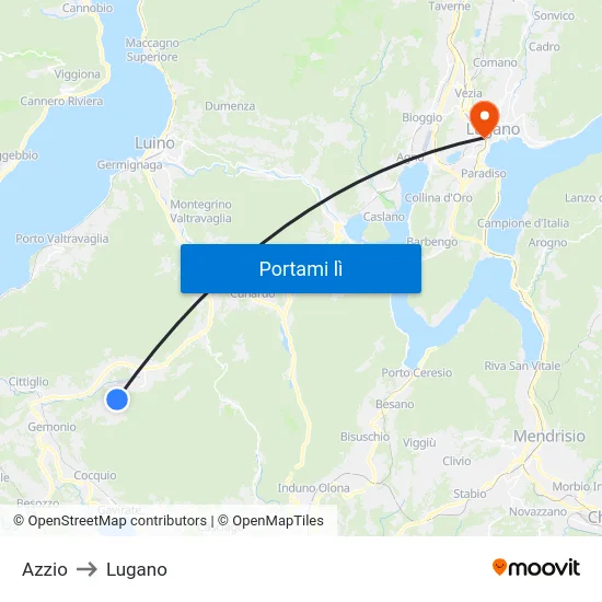 Azzio to Lugano map
