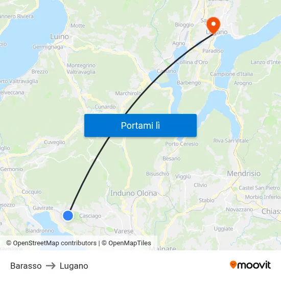 Barasso to Lugano map