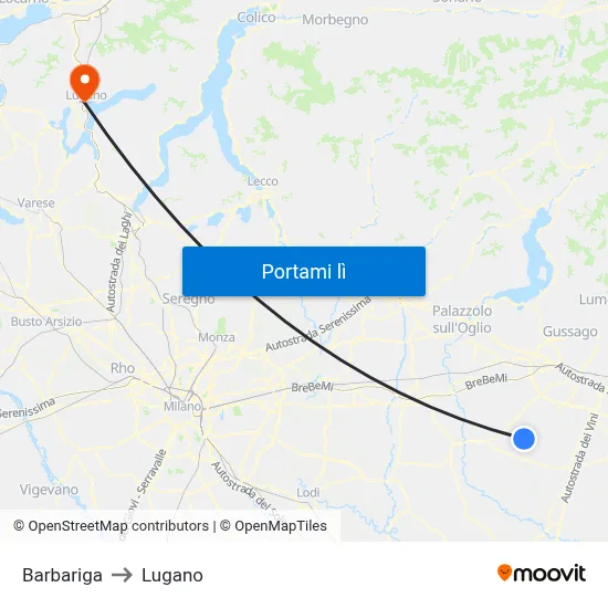 Barbariga to Lugano map