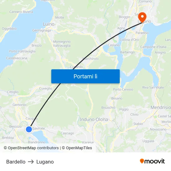 Bardello to Lugano map