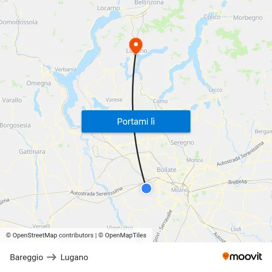 Bareggio to Lugano map