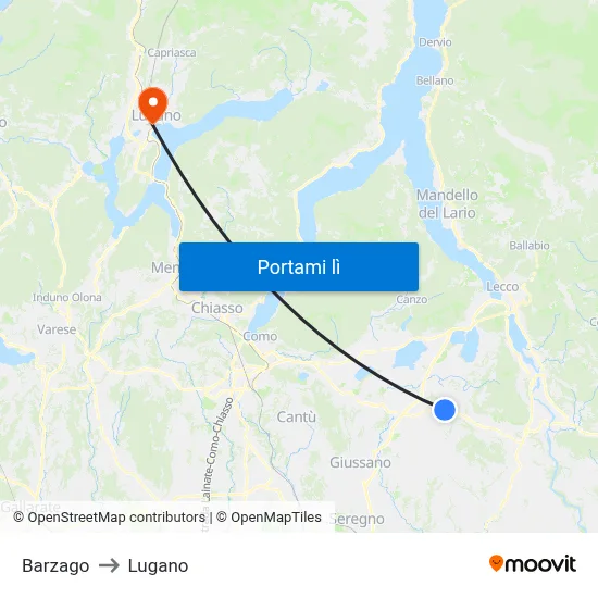 Barzago to Lugano map