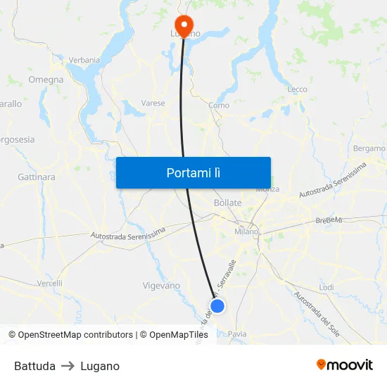 Battuda to Lugano map