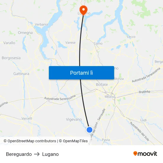Bereguardo to Lugano map