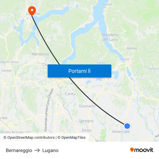 Bernareggio to Lugano map