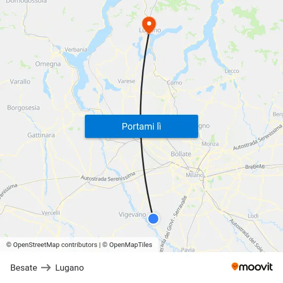 Besate to Lugano map