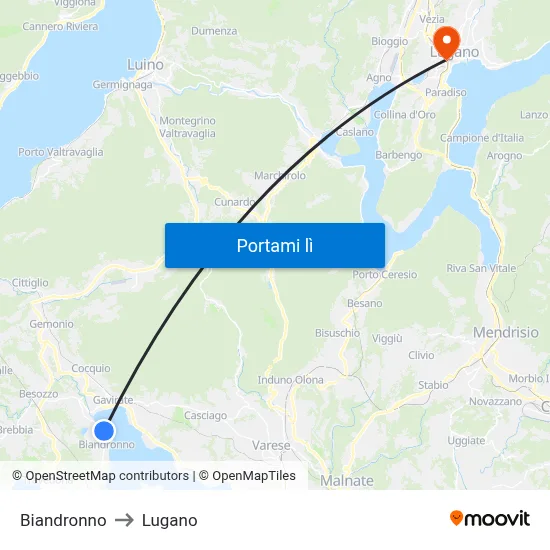 Biandronno to Lugano map