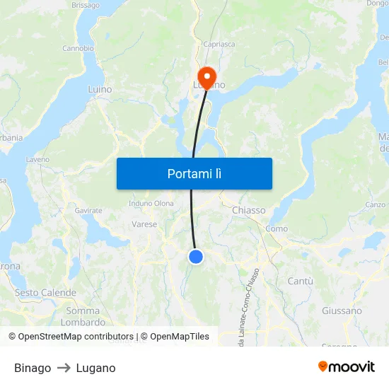 Binago to Lugano map