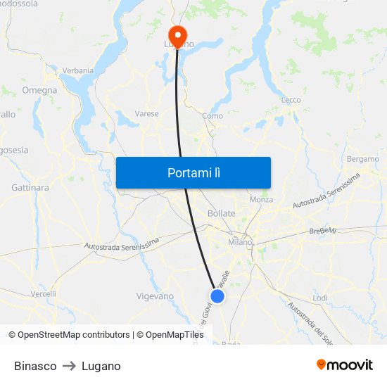 Binasco to Lugano map