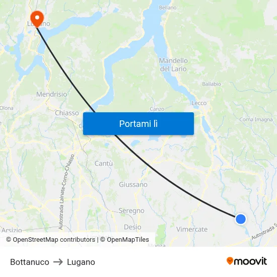 Bottanuco to Lugano map