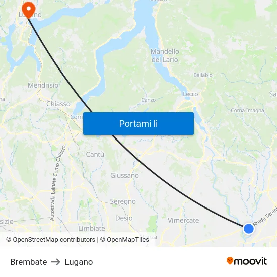 Brembate to Lugano map