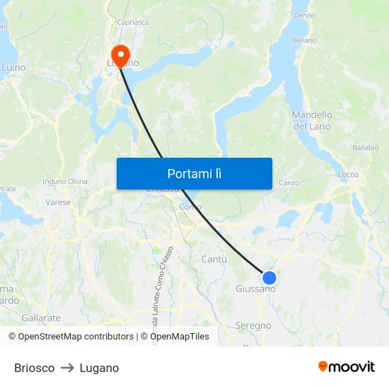 Briosco to Lugano map
