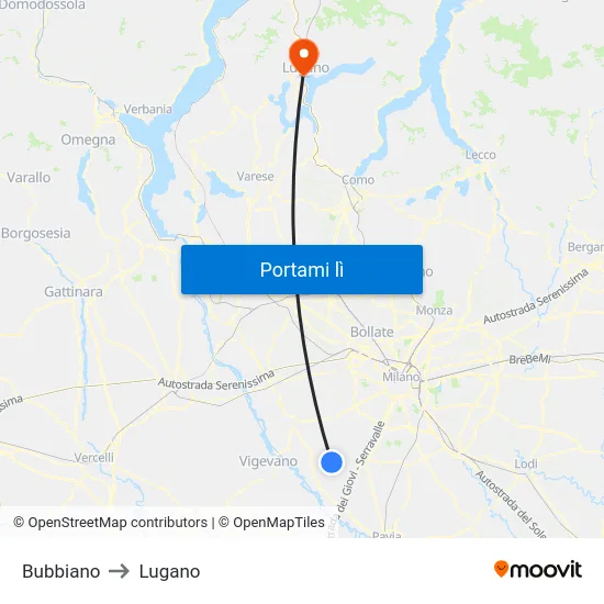 Bubbiano to Lugano map