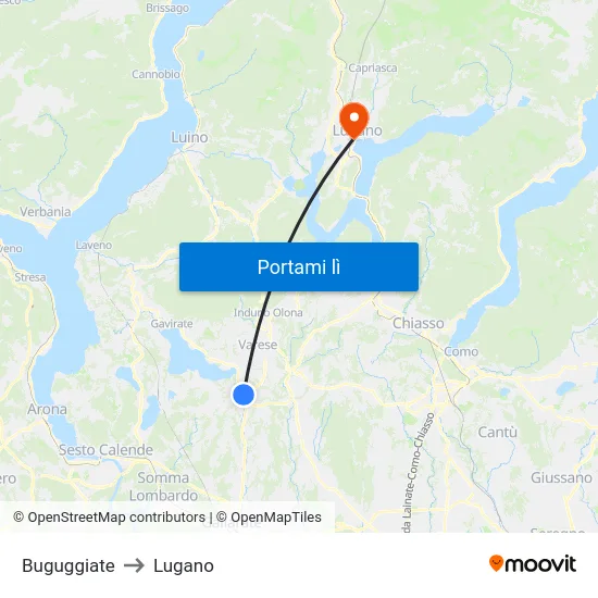 Buguggiate to Lugano map