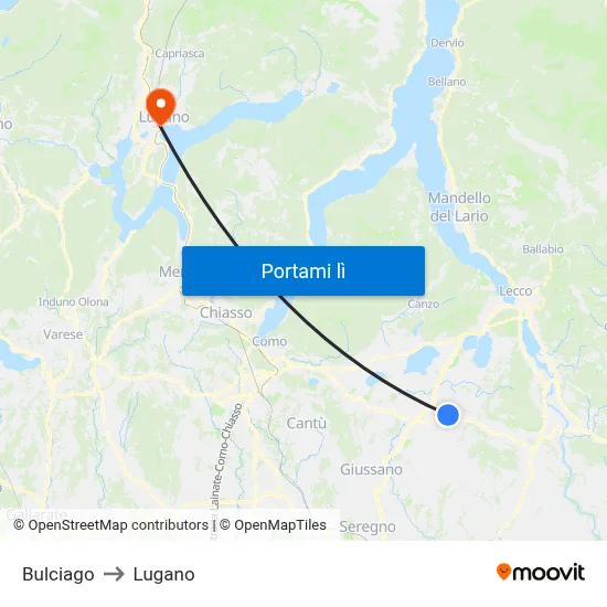 Bulciago to Lugano map